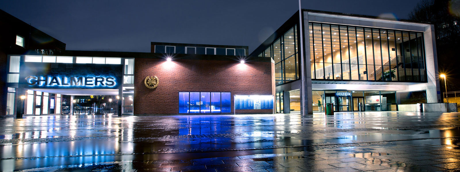 view of Chalmers University campus at night